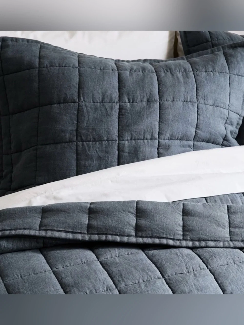Quince European Linen Box Quilted Sham Set, Standard (Nightfall)